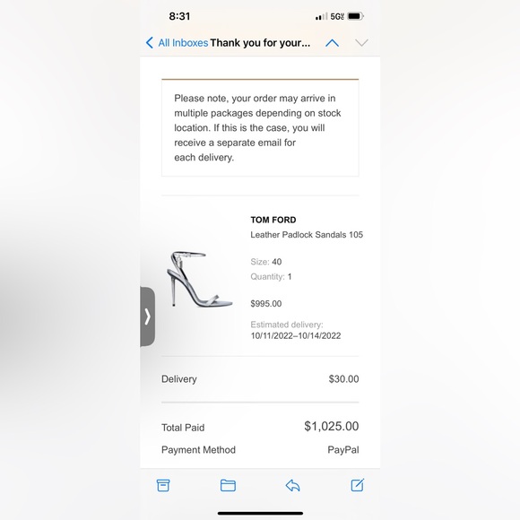 TOM FORD Silver Leather Padlock Sandals 105 size 40 - Picture 4 of 4